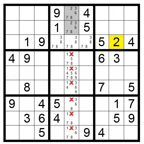 Sudoku Block-Line Interaction Example